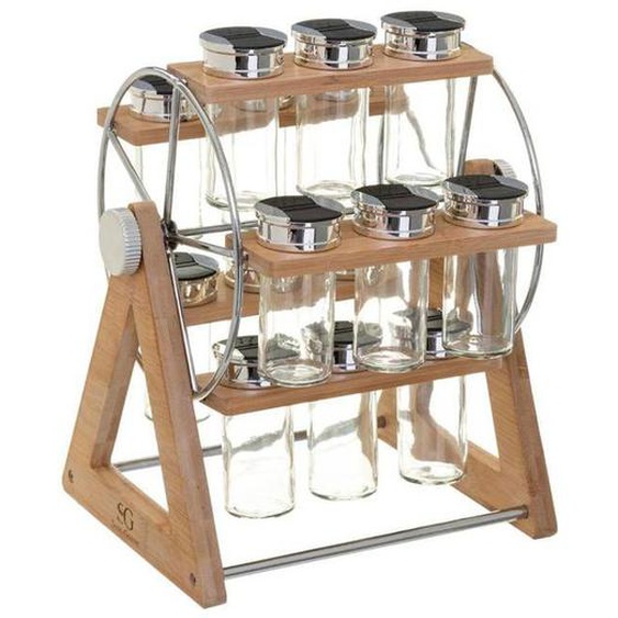 Support à épices - FIVE - 15 pots - Bambou - Fer - Dimensions 27x24.9x31.5 cm