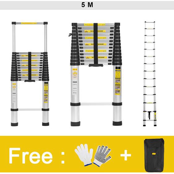 5M Échelle Télescopique Portable Echelle Multi-Fonction en Aluminium,Capacité 150 Kg ,13 Echelons+ Sac + Gants - Freosen