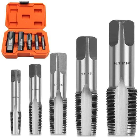 5pcs tarauds npt pour tuyauterie, 3/4, 1/2, 3/8, 1/4, 1/8, filetage manuel en acier au carbone, pour filetage précis, plombier, mécanicien,