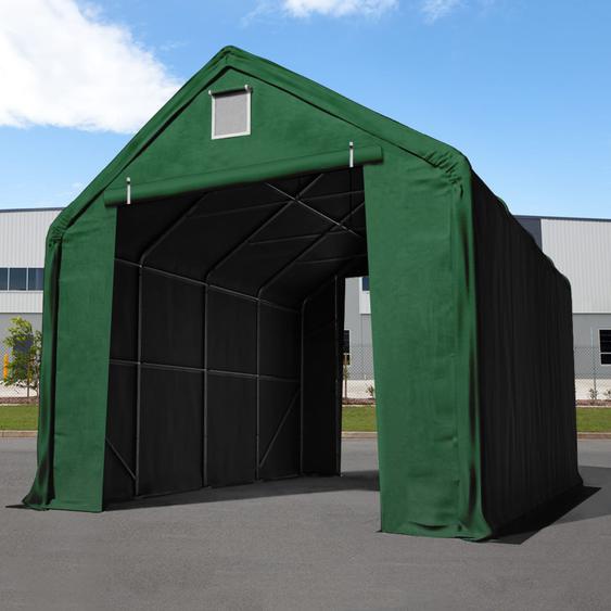 5x10 m hangar, porte 3x3,4 m, PRIMEtex 2300, anti-feu, vert foncé, avec statique (type de sol : terre) - (48669)