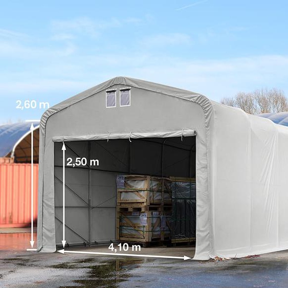 5x10 m hangar, porte 4,1x2,5 m, toile PVC de 850, gris, avec statique (type de sol : terre) - (49399)