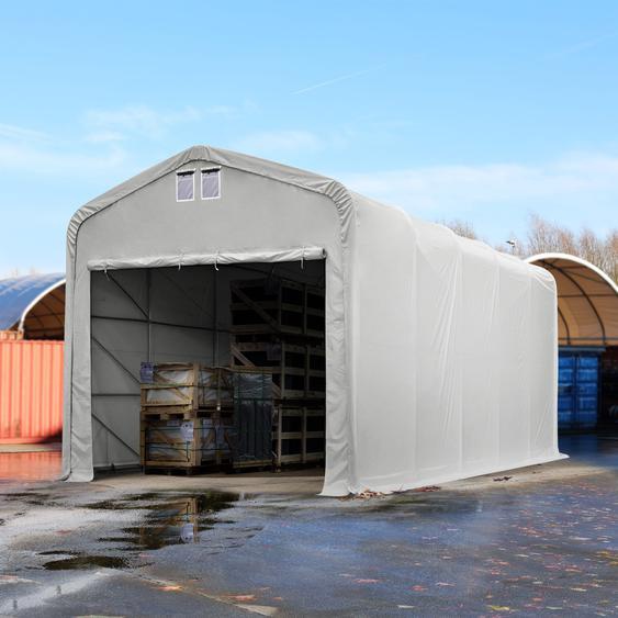 5x10 m hangar, porte 4,1x3,5 m, toile PRIMEtex 2300, anti-feu, gris, avec statique (type de sol : terre) - (49411)