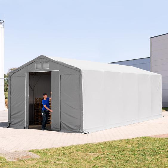 5x10 m hangar, PRIMEtex 2300, H. 3 m avec porte coulissante, gris, sans statique - (79985)