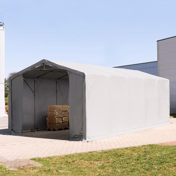 5x10 m hangar, PRIMEtex 2300, H. 3 m avec portes à fermeture éclair, gris, avec statique (type de sol : terre) - (93960)