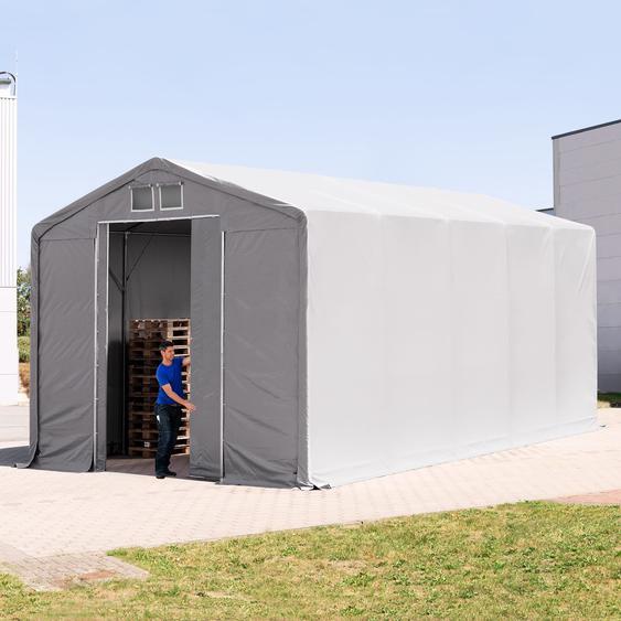 5x10 m hangar, PRIMEtex 2300, H. 4 m avec porte coulissante, gris, avec statique (type de sol : terre) - (93968)