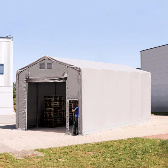 5x10 m hangar, PRIMEtex 2300, H. 4m avec porte actionnée par traction, gris, avec statique (type de sol : terre) - (93967)
