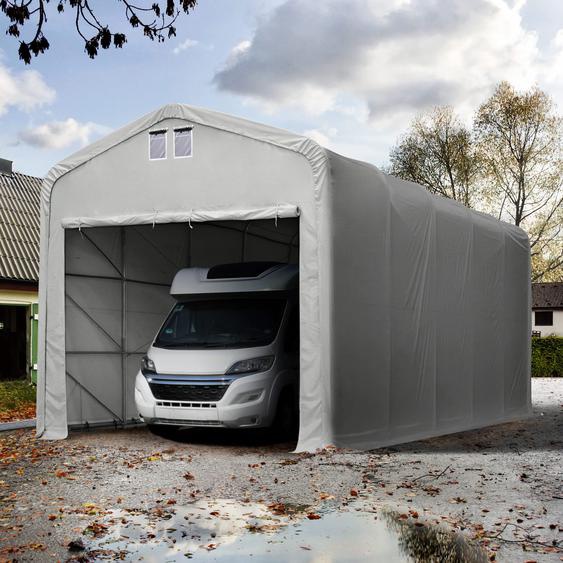 5x10 m, Tente garage de stockage, PRIMEtex 2300, porte 4,1x3,5 m, anti-feu, gris, avec statique (type de sol : béton) - (99421)