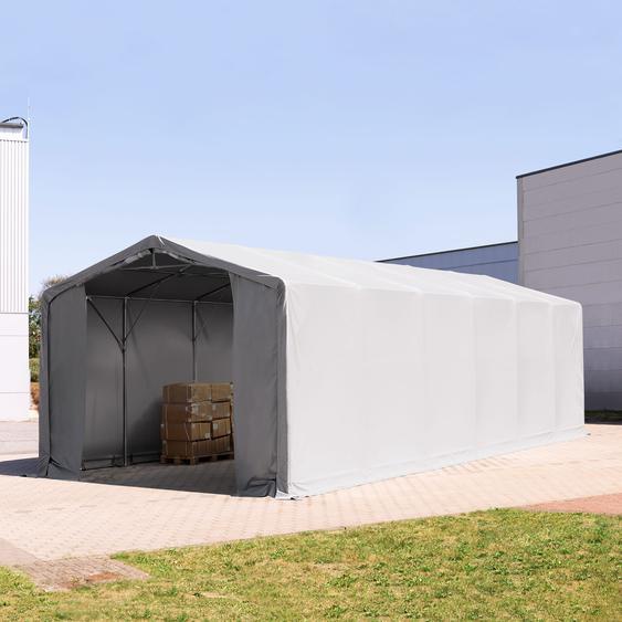 5x12 m hangar, PVC 850, H. 3 m avec portes à fermeture éclair, gris, avec statique (type de sol : terre) - (93863)