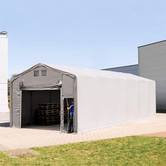 5x12 m hangar, PVC 850, H. 3m avec porte actionnée par traction, gris, avec statique (type de sol : béton) - (94098)
