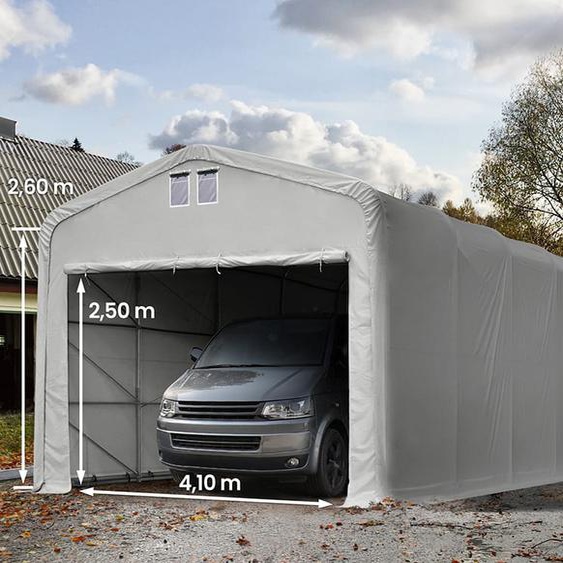 5x16 m, Tente garage de stockage, PVC 850, porte 4,1x2,5 m, gris, avec statique (type de sol : béton) - (99529)