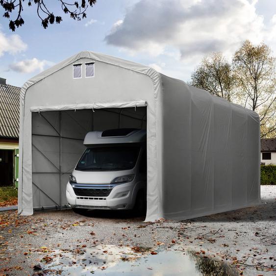 5x20 m, Tente garage de stockage, PRIMEtex 2300, porte 4,1x3,5 m, gris, avec statique (type de sol : terre) - (99425)