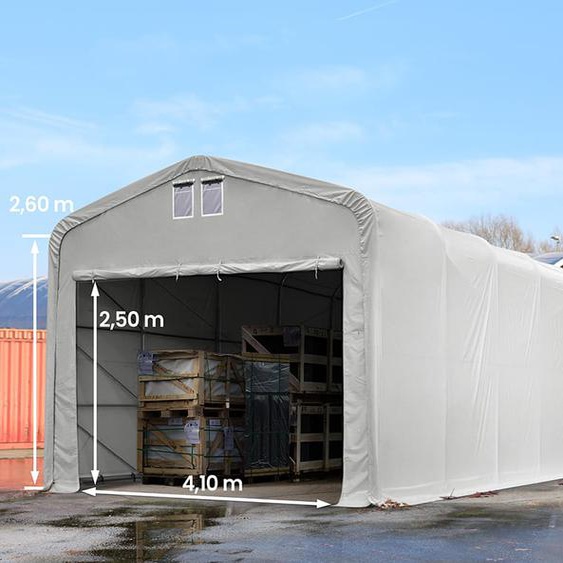 5x30 m hangar, porte 4,1x2,5 m, toile PVC de 850, gris, avec statique (type de sol : béton) - (49398)