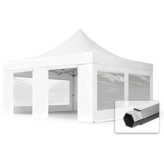 5x5 m Tonnelle pliante Alu, PVC 850, côtés panoramiques, blanc - (581990)
