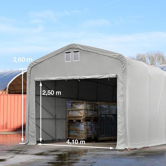 5x8 m hangar, porte 4,1x2,5 m, toile PVC de 850, gris, avec statique (type de sol : terre) - (38189)