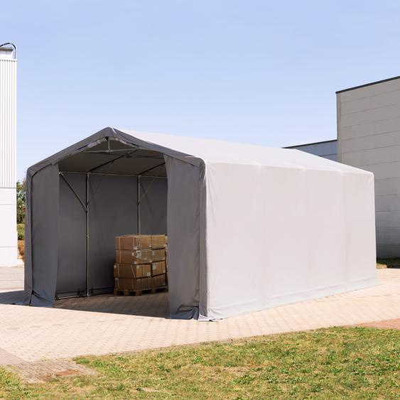 5x8 m hangar, PRIMEtex 2300, anti-feu, H. 3 m avec portes à fermeture éclair, gris, avec statique (type de sol : terre) - (93958)