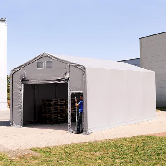 5x8 m hangar, PVC 850, H. 3m avec porte actionnée par traction, gris, avec statique (type de sol : terre) - (93858)