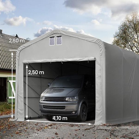 5x8 m, Tente garage de stockage, PVC 850, porte 4,1x2,5 m, gris, avec statique (type de sol : béton) - (99528)