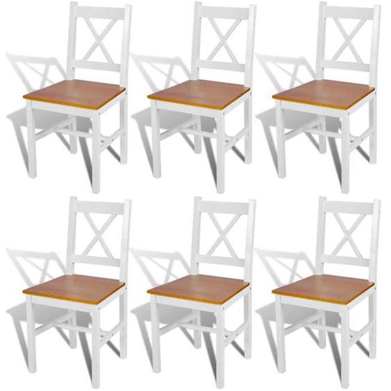 6 pcs Chaise Salle à Manger en Bois Blanc et Naturel 271497