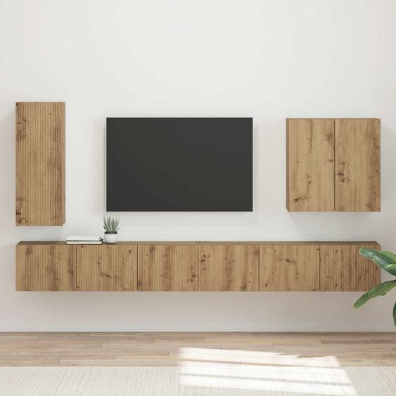 Ensemble de meuble TV mural Montage mural 6 pcs Chêne artisanal