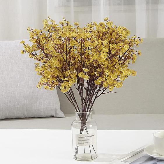 6 Pcs Faux Fleurs DAutomne, ANNEFLY Babys Breath Tissu Tissu Fleurs Artificielles Décor Bouquet De Mariage Real Touch-Doré
