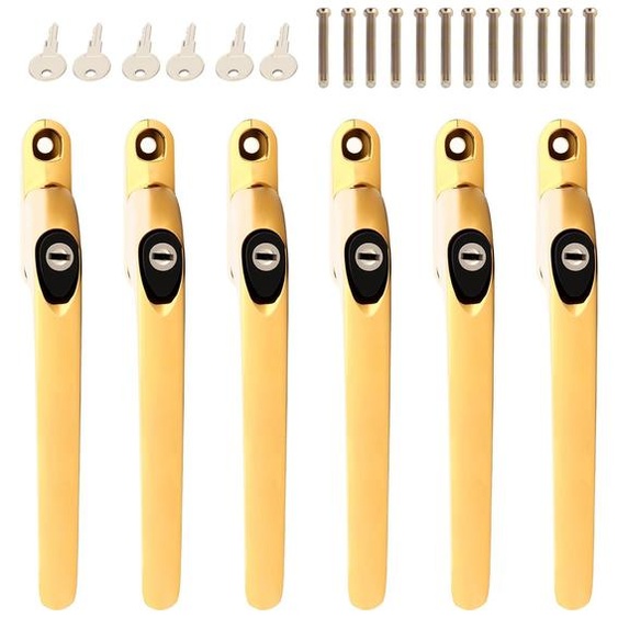 6 poignées de fenêtre en aluminium, 43 mm, couleur or, avec système de verrouillage