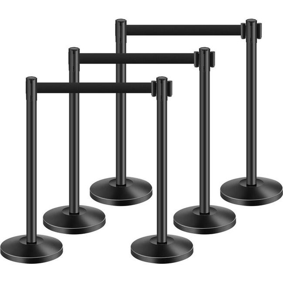 6 poteaux avec 4 sangles rétractables et base creuse à injection de sable