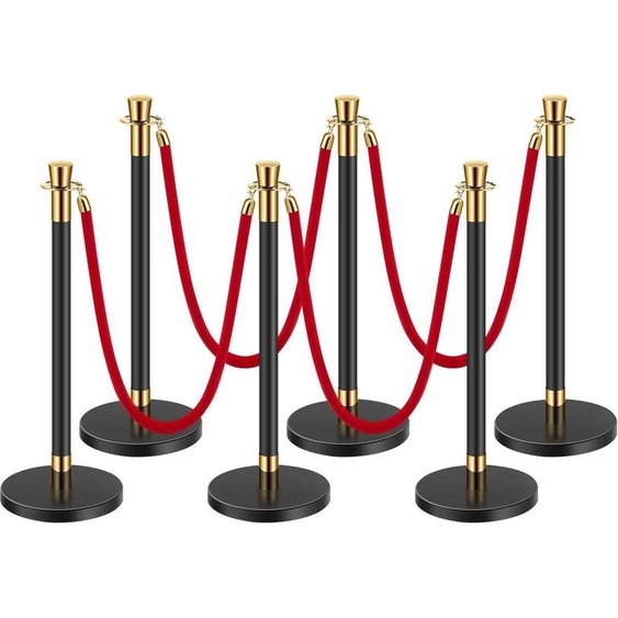 6 Poteaux de délimitation Poteau de délimitation avec 4 cordes de velours rouge Remplissable Noir