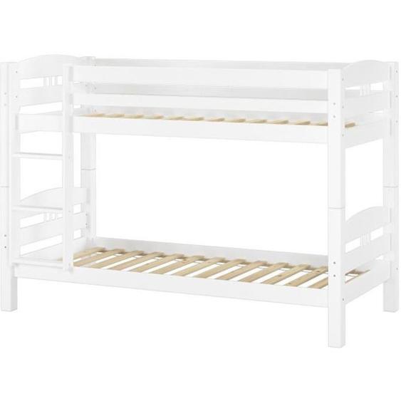 60.10-09W lit superposé enfant en pin massif lasuré blanc avec de jolis détails 90x200 cm y compris sommiers