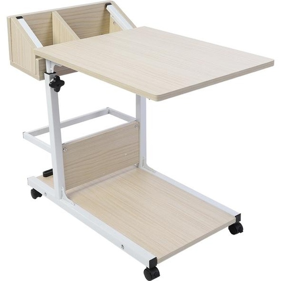 60*35*(50-80)cm--Table dordinateur portable multifonctionnelle avec roulettes, tiroir et design ajustable - Idéal pour lit, canapé, livres, snacks - Blanc
