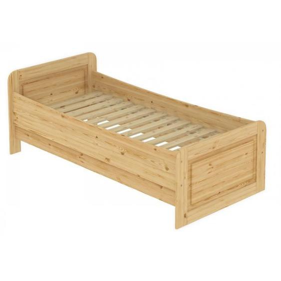 60.42-09-220 Lit simple extra haut et long en pin massif naturel, lit adulte, surface de couchage 90x220 y compris sommier à lattes