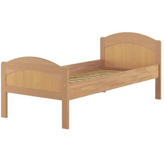 60.75-09 Lit simple en hêtre naturel 90x200 style classique avec tête et pied de lit incurvée y compris sommier à lattes en bois