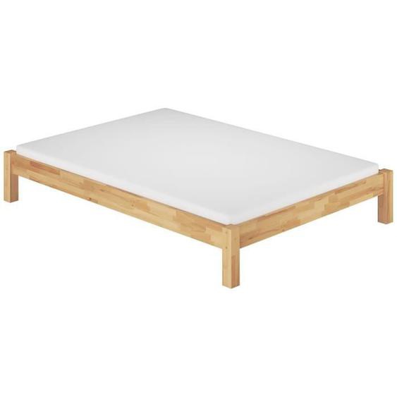 60.84-18M2 Lit adulte style futon en hêtre massif naturel 180x200 cm avec sommier à lattes et 2 matelas