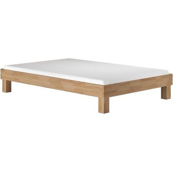 60.87-14M Lit adulte en hêtre massif huilé 140x200 cm, lit futon sans tête de lit, avec sommier à lattes en bois et matelas