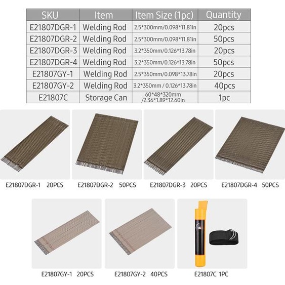 60 PCS Welding Rod Set General 2.5x300mm Carbon Steel Electrode Welding Rod for Welding Work Welding Cutting Accessories with Storage Can