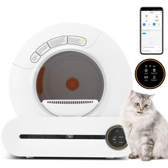 65L Bac à Litière Auto-nettoyant,Maison de Toilette Adaptatif pour chat,Litière Automatique,Capteur Infrarouge,Contrôle APP,Blanc