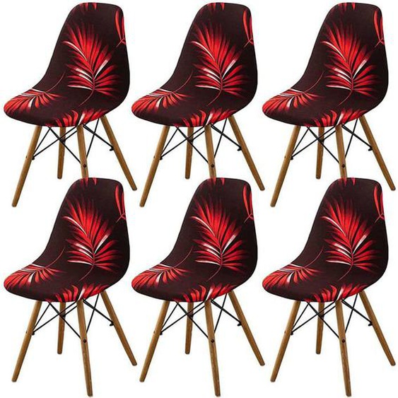 6Pcs Housse de Chaise Scandinaves, Extensible Housse de Chaise de Salle à Manger(feuilles dérable rouges et noires)