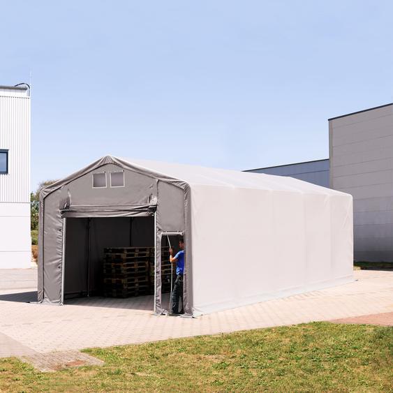 6x10 m hangar, PVC 850, H. 3m avec porte actionnée par traction, gris, avec statique (type de sol : terre) - (93879)
