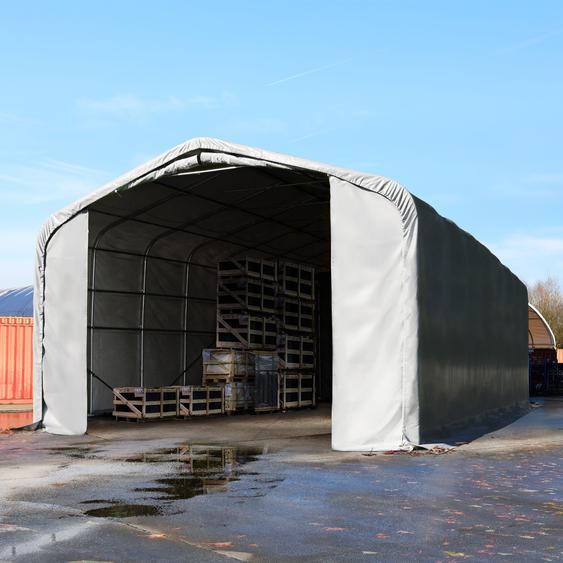 6x12 m hangar, porte 4,1x4,0 m, toile PRIMEtex 2300, anti-feu, gris, avec statique (type de sol : terre) - (49455)
