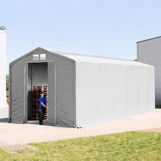 6x12 m hangar, PVC 850, H. 3,6 m avec porte coulissante et fenêtres dans le toit, gris, avec statique (type de sol : terre) - (93896)