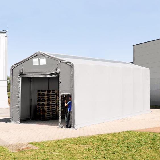 6x12 m hangar, PVC 850, H. 3,6m avec porte actionnée par traction et fenêtres dans le toit, gris, avec statique (type de sol : béton) - (94129)