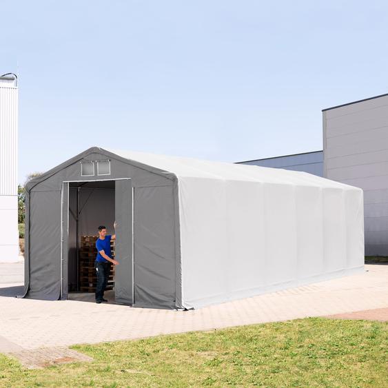 6x12 m hangar, PVC 850, H. 3 m avec porte coulissante, gris, avec statique (type de sol : terre) - (93890)