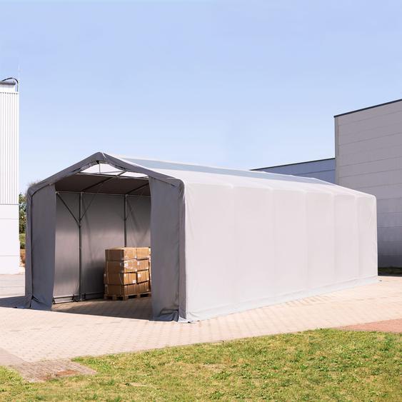 6x12 m hangar, PVC 850, H. 3 m avec portes à fermeture éclair et fenêtres dans le toit, gris, avec statique (type de sol : terre) - (93891)