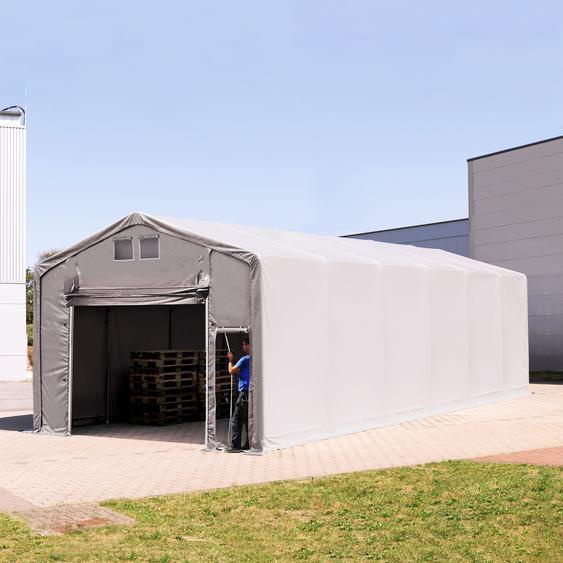6x12 m hangar, PVC 850, H. 3m avec porte actionnée par traction, gris, avec statique (type de sol : terre) - (93889)