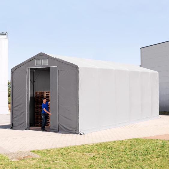 6x12 m hangar, PVC 850, H. 4 m avec porte coulissante, gris, sans statique - (79922)