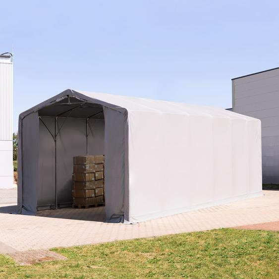 6x12 m hangar, PVC 850, H. 4 m avec portes à fermeture éclair, gris, avec statique (type de sol : terre) - (93897)