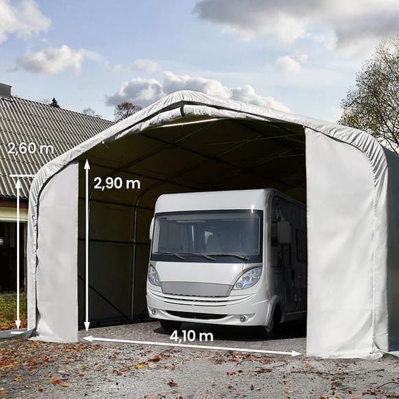 6x12 m, Tente garage de stockage, PRIMEtex 2300, porte 4,1x2,9 m, gris, avec statique (type de sol : béton) - (99445)