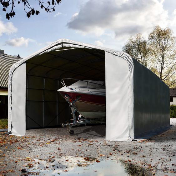 6x24 m, Tente garage de stockage, PRIMEtex 2300, porte 4,1x4,0 m, gris, avec statique (type de sol : béton) - (99450)