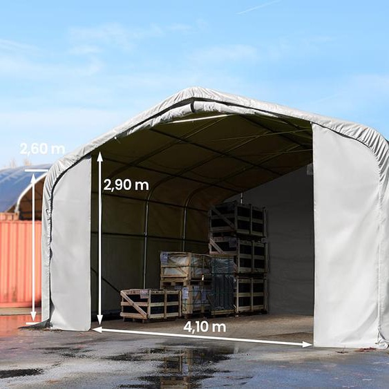 6x6 m hangar, porte 4,1x2,9 m, toile PVC de 850, gris, avec statique (type de sol : terre) - (49645)
