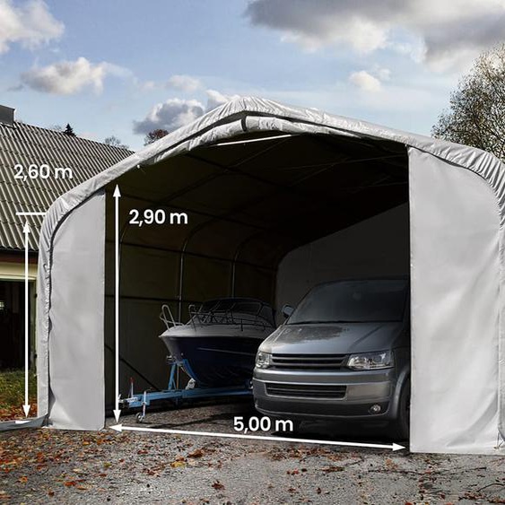 6x6 m, Tente garage de stockage, PVC 850, porte 4,1x2,9 m, gris, avec statique (type de sol : béton) - (99521)