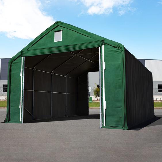 6x8 m hangar, porte 4x3,35 m, PRIMEtex 2300, vert foncé, avec statique (type de sol : terre) - (48671)